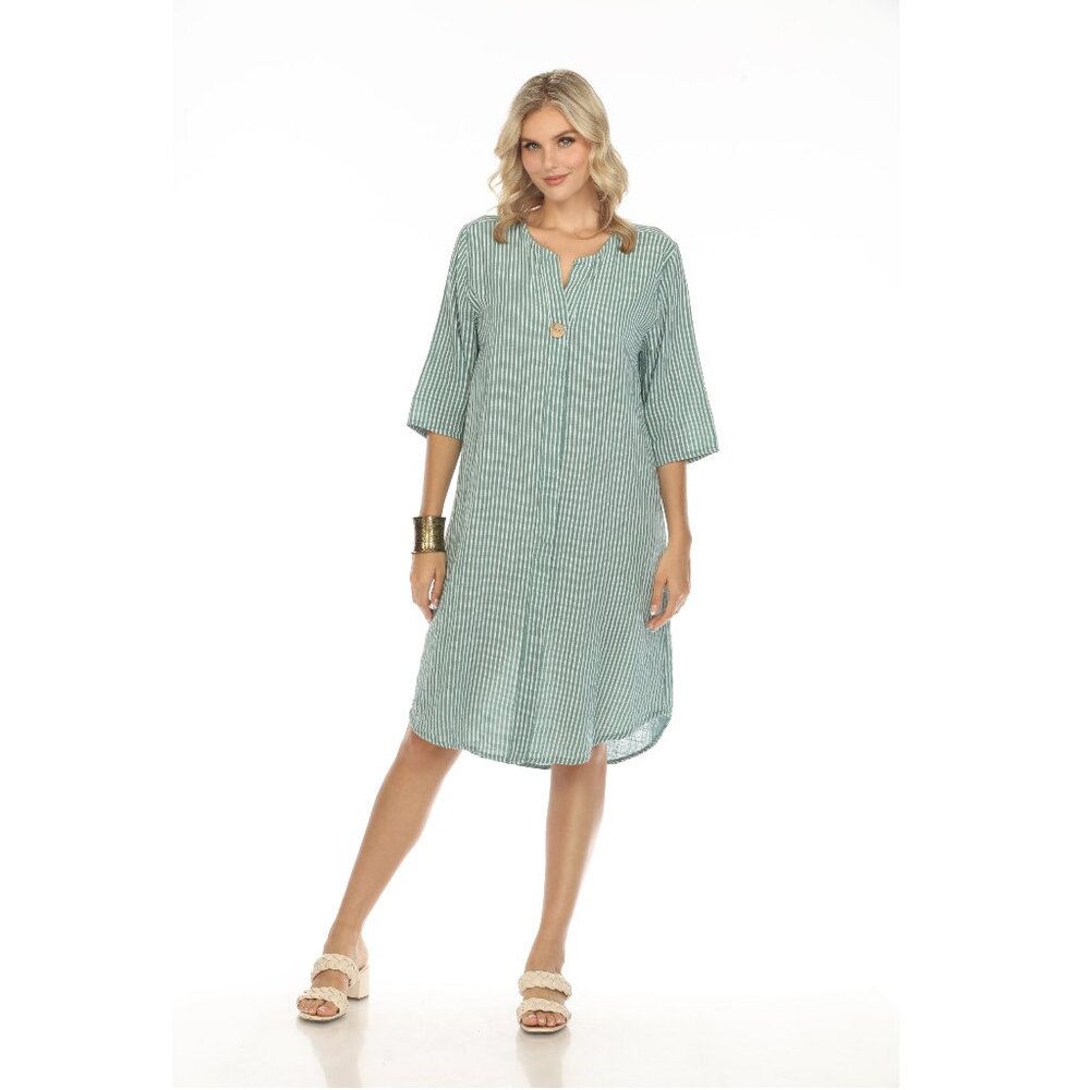 Fern Green Striped Quarter Sleeves Dress